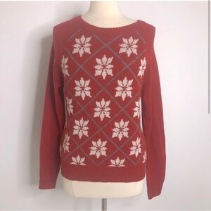 Woolrich Poinsettia lambswool Blend red & white  holiday sweater medium